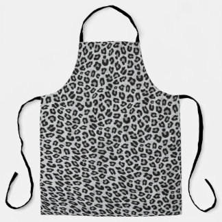 Silver Gray Leopard Animal Print Kitchen Apron