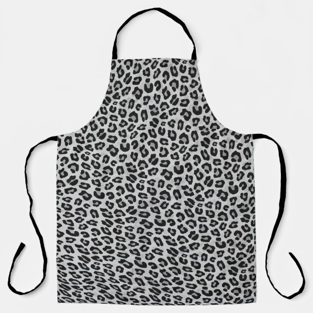 Silver Gray Leopard Animal Print Kitchen Apron (Front)