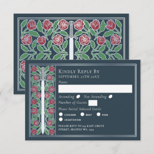 Silver Gray Medieval Floral Sword Wedding RSVP Card