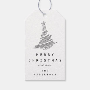 SILVER GRAY Merry Christmas Tree Happy From Gift Tags