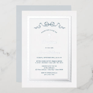 Silver Greek Frame Dusty Blue Bow Baptism