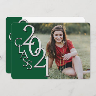 Silver Green 2021 Photo Graduation Invitation