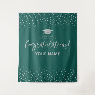 Silver & Green Congratulation Graduation Tapestry