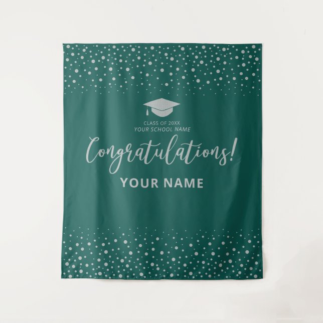 Silver & Green Congratulation Graduation Tapestry (Front)