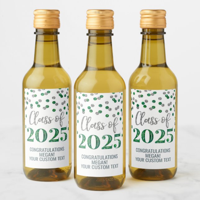 Silver Green Glitter Class of 2025 Graduation Wine Label (Bottles)