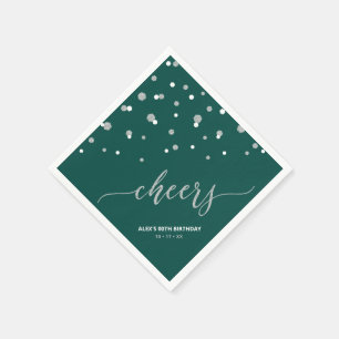 Silver Green Hexagon Confetti Cheers Custom Party Napkin