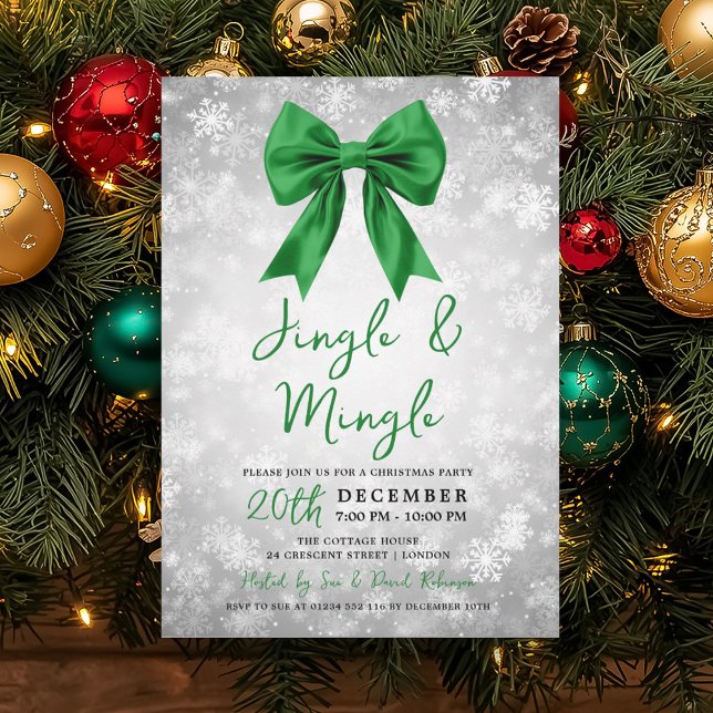 Silver Green Jingle Mingle Christmas Winter Wonder Invitation (Silver Green Jingle Mingle Christmas Winter Wonder Invitation)