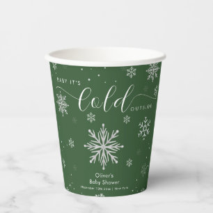 Silver Green Magical Winter Snowflake Baby Shower  Paper Cups