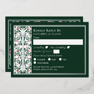 Silver Green Mediaeval Floral Sword Wedding RSVP