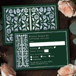 Silver Green Mediaeval Sword Wedding RSVP Card