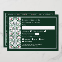 Silver Green Medieval Floral Sword Wedding RSVP