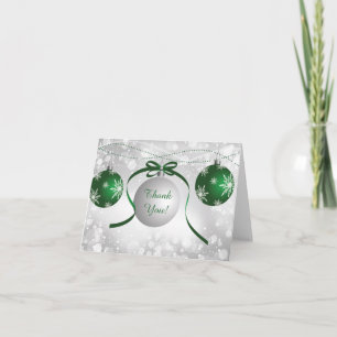 Silver & Green Ornaments Bokeh Christmas You Thank Thank You Card