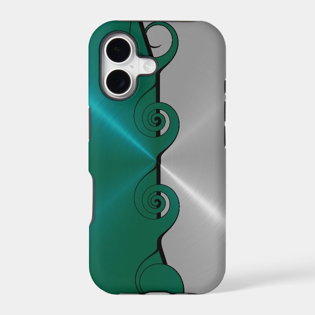 Silver Green Stainless Metallic Swirl Pattern (Back)
