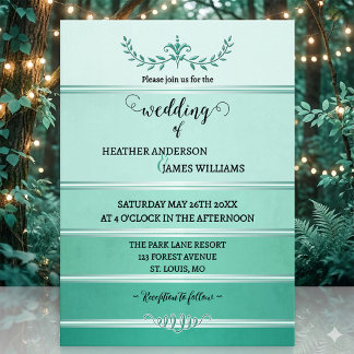 Silver Green Striped Tone on Tone Wedding Invitation