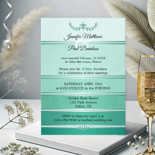 Silver Green Tone on Tone Striped Post Wedding Invitation