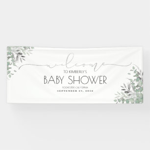 Silver Greenery Branches Baby Shower Banner