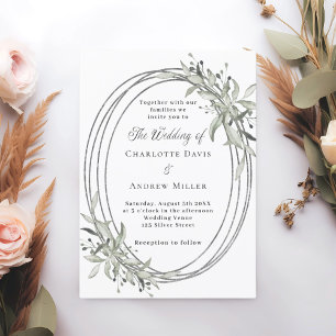 Silver greenery wedding invitation