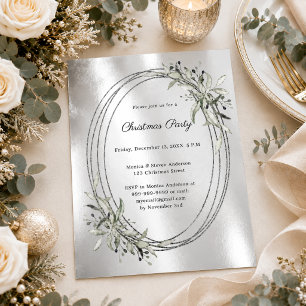 Silver greenery winter Christmas Party invitation