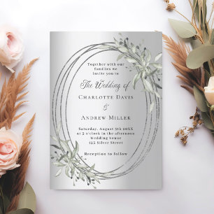 Silver greenery winter wedding invitation
