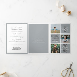 Silver Grey 5-Photo Fun Boxes Graduation Tri-Fold Invitation