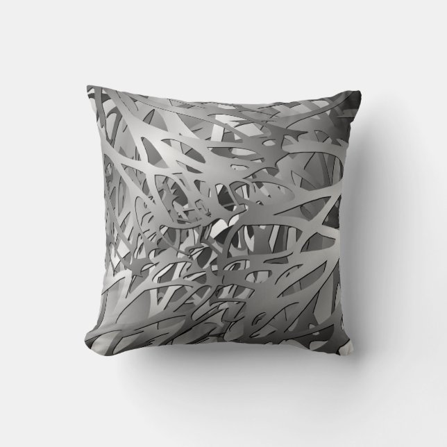 Silver & Grey Abstract Branches Cushion (Front)