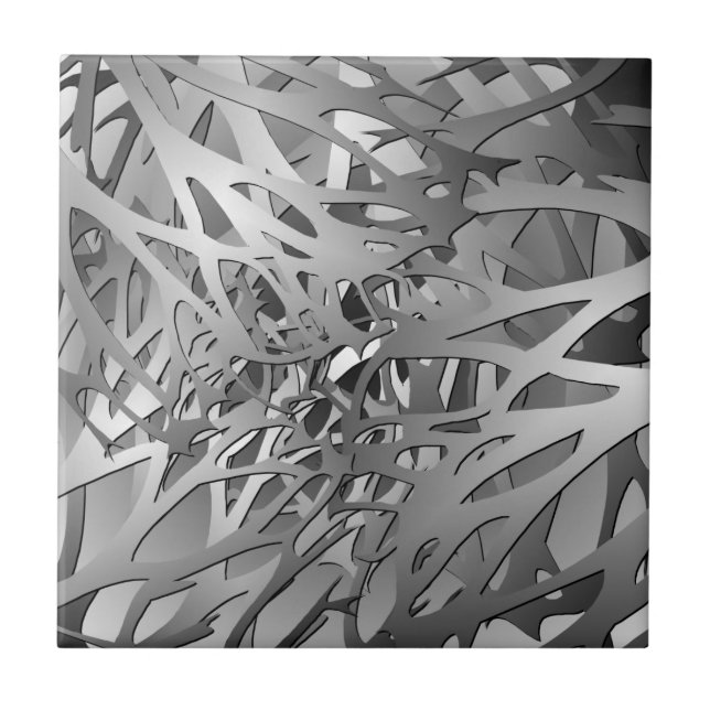 Silver & Grey Abstract Branches Tile (Front)