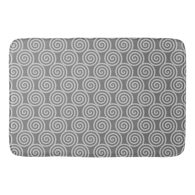 Silver Grey Abstract Spiral Circles Bath Mat (Front)