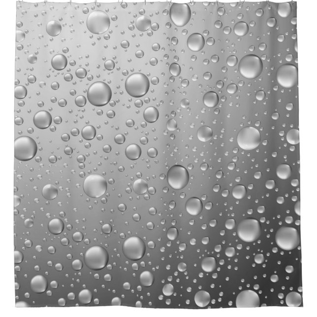 Silver Grey Abstract Water Droplets Shower Curtain (Front)