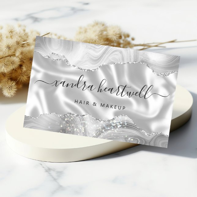 Silver Grey Agate Glitter Luxury Business Card (Creator Uploaded)