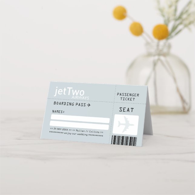 Silver Grey Airline Ticket Escort Place Card (Front)