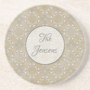 Silver Grey and Beige Metallic Filagree Pattern Coaster