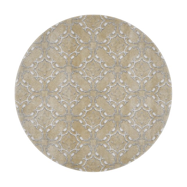 Silver Grey and Beige Metallic Filagree Pattern Cutting Board (Front)