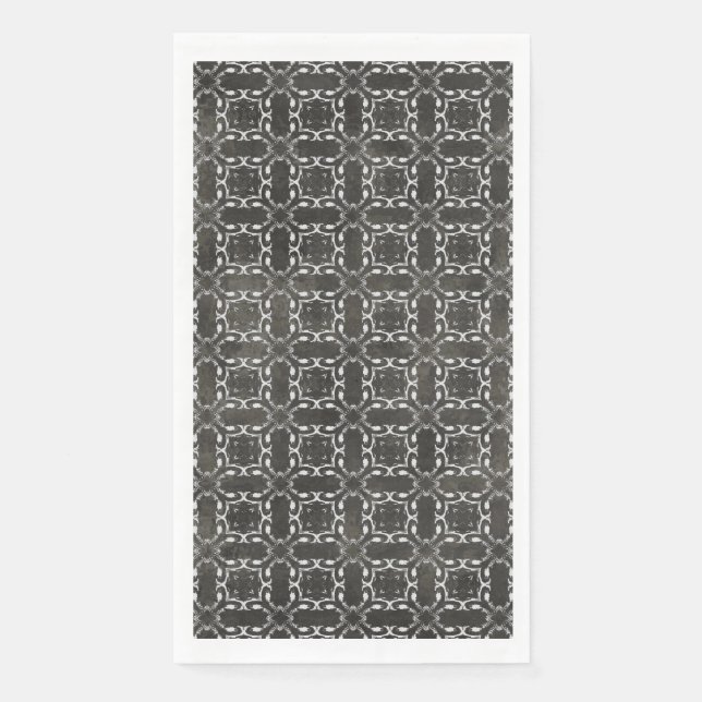 Silver Grey and Black Metallic Filigree Pattern Napkin (Front)