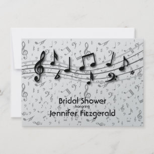 Silver Grey and black music Notes Bridal Shower Invitation