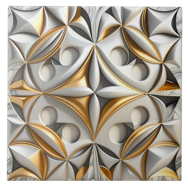 Silver Grey and Gold Geometric Illusion Tile (The complete printed tile design. Tiles sold individually.)