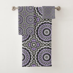Silver Grey And Lilac Bold Circle Pattern Bath Towel Set