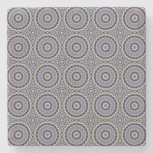 Silver Grey And Lilac Bold Circle Pattern Stone Coaster (Front)