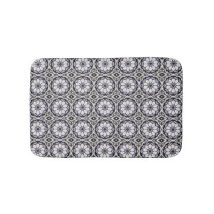 Silver Grey and Lilac Floral Pattern Bath Mat