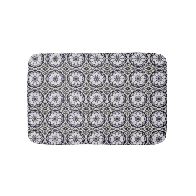 Silver Grey and Lilac Floral Pattern Bath Mat (Front)