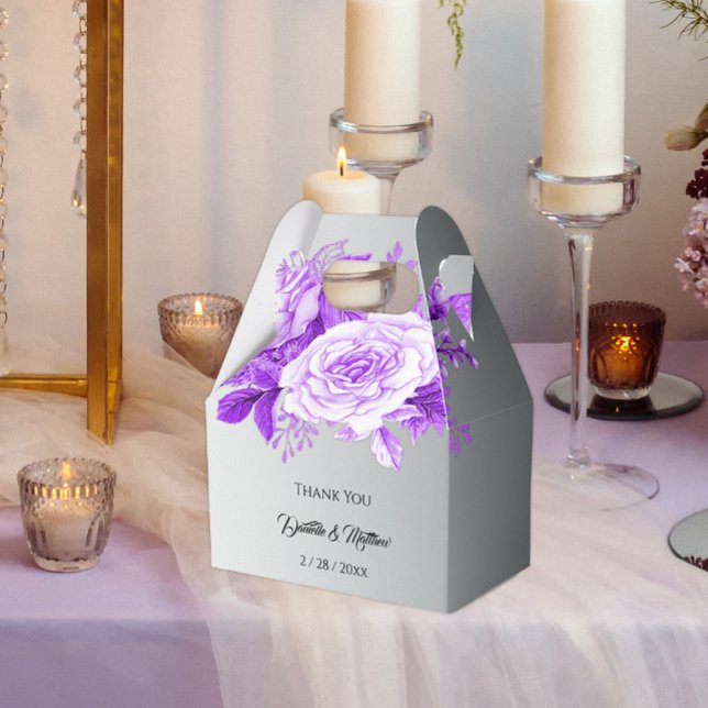 Silver Grey and Purple Roses Wedding Favour Box (Creator Uploaded)