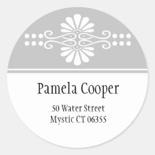 Silver Grey And White Floral Classic Round Sticker