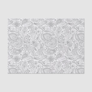 Silver Grey And White Floral Paisley Pattern Tissue Paper