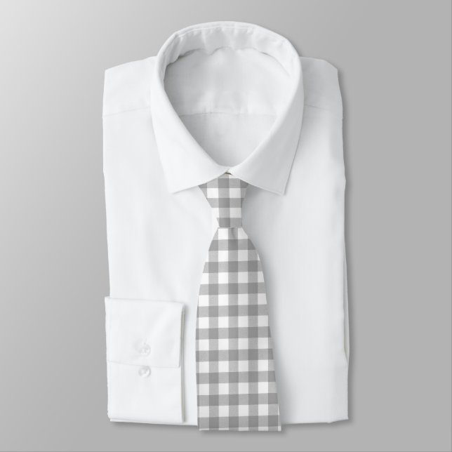 Silver Grey  and White Gingham Tie (Tied)