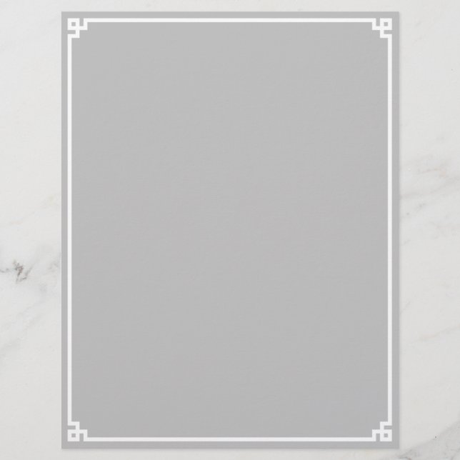 Silver Grey and White Greek Key Border Custom Letterhead (Front)