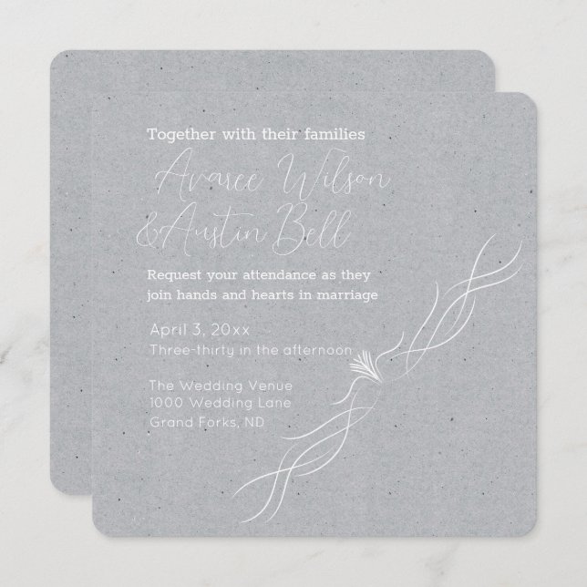 Silver Grey and White Minimalist Wedding  Invitation (Front/Back)