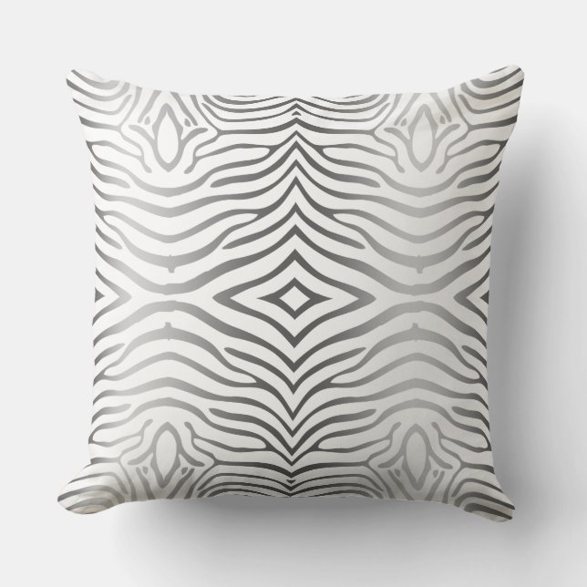 Silver Grey And White Zebra Stripes Cushion (Front)