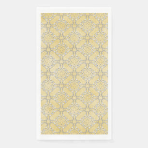 Silver Grey and Yellow Metallic Filigree Pattern Napkin