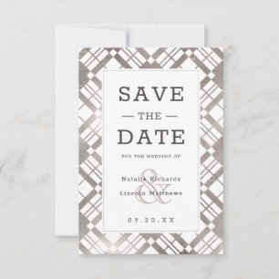 Silver Grey & Any Colour Rustic Farmhouse Plaid Save The Date