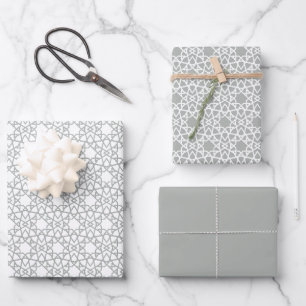 Silver Grey Arabesque Pattern Design Wrapping Paper Sheet