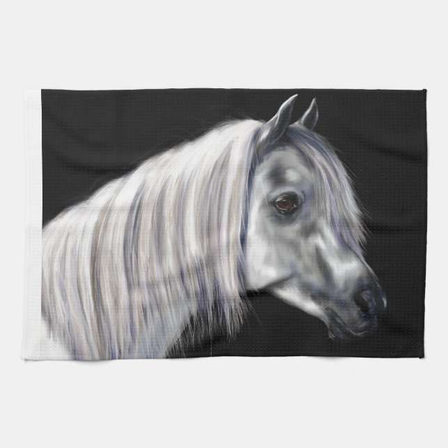 Silver Grey Arabian Horse Tea Towel (Horizontal)
